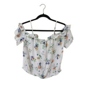 Bershka Floral Off-Shoulder Blouse With Spaghetti Straps Women Size L Multicolor